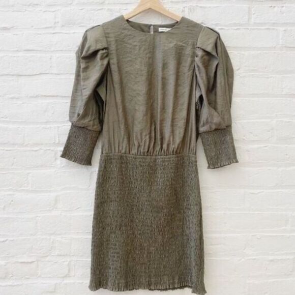 Rebecca Minkoff Geneva Smocked
Puff Sleeve Dress in Army Green large midi - Picture 12 of 16